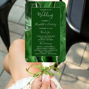 Éventail Programme de mariage paillettes argent Agate Vert