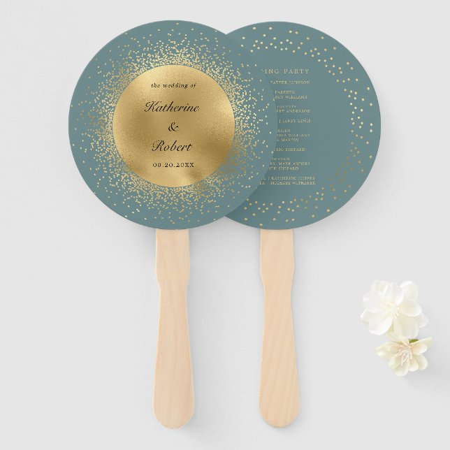 Éventail Programme de mariage Pastel Celestial Gold Moon (Devant et derrière)