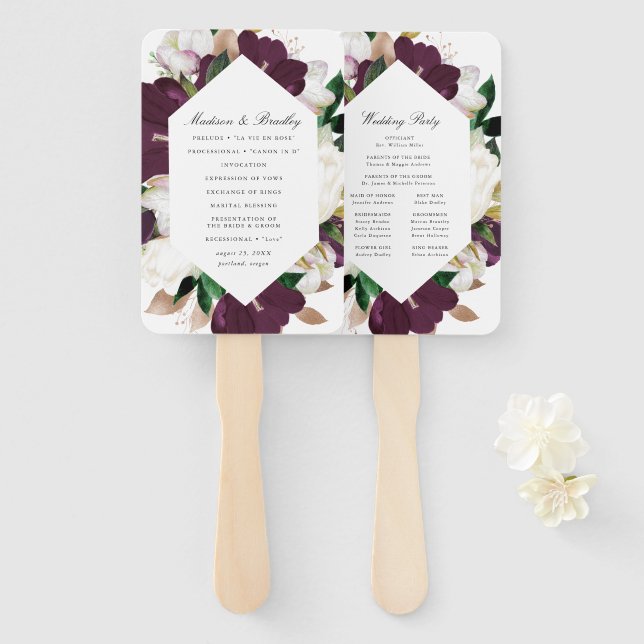 Éventail Programme de mariage personnalisé Fleur de Prunier (Devant et derrière)