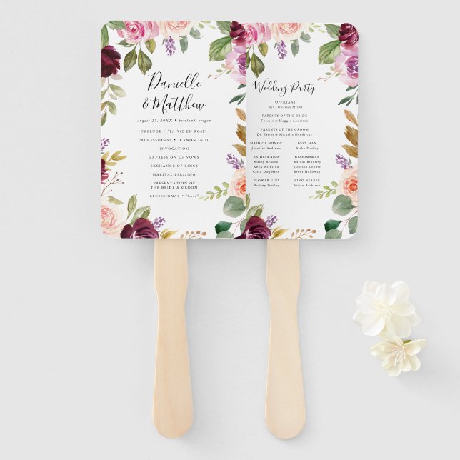 Éventail Programme de mariage personnalisé Rustic Moody Flo (Devant et derrière)