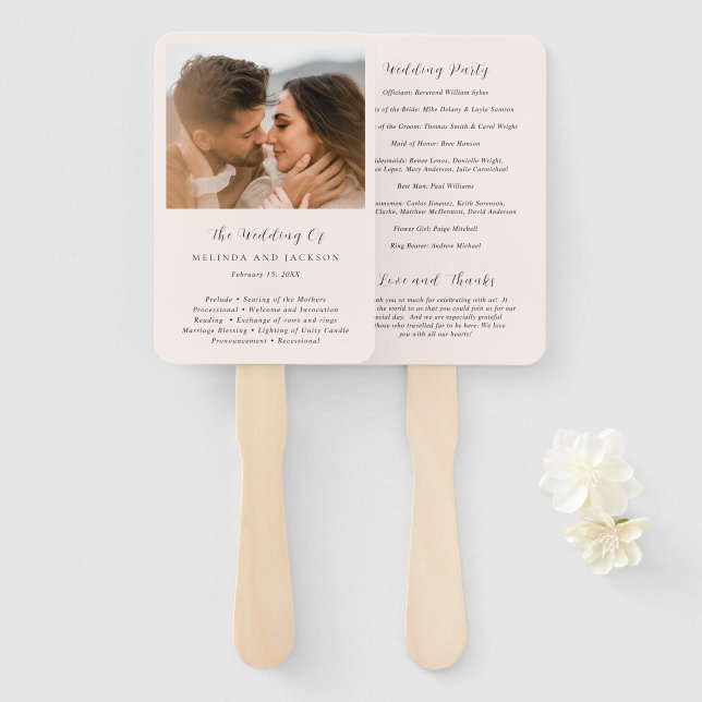 Éventail Programme de mariage photo moderne neutre et terre (Devant et derrière)