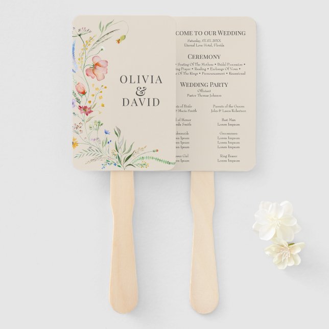 Éventail Programme de mariage Prairie de fleurs sauvages Ta (Devant et derrière)
