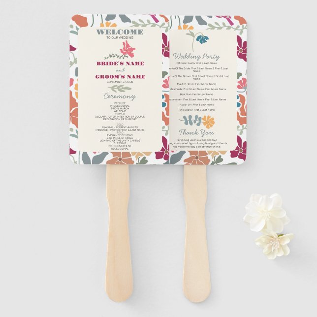 Éventail Programme de mariage rétro floral Boho Chic milieu (Devant et derrière)