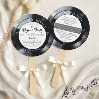 Éventail Programme de mariage rétro noir et blanc sur disqu