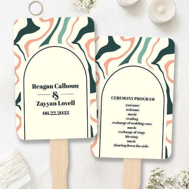 Éventail Programme de mariage rétro vert menthe et rose en  (Créateur téléchargé)
