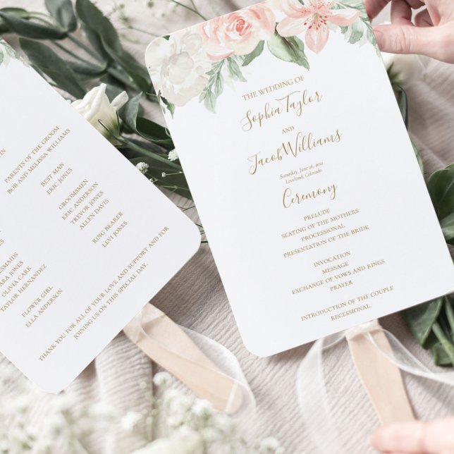 Éventail Programme de mariage rose et or floral Boho rose (Créateur téléchargé)