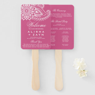 Éventail Programme de mariage rose indien Paisley
