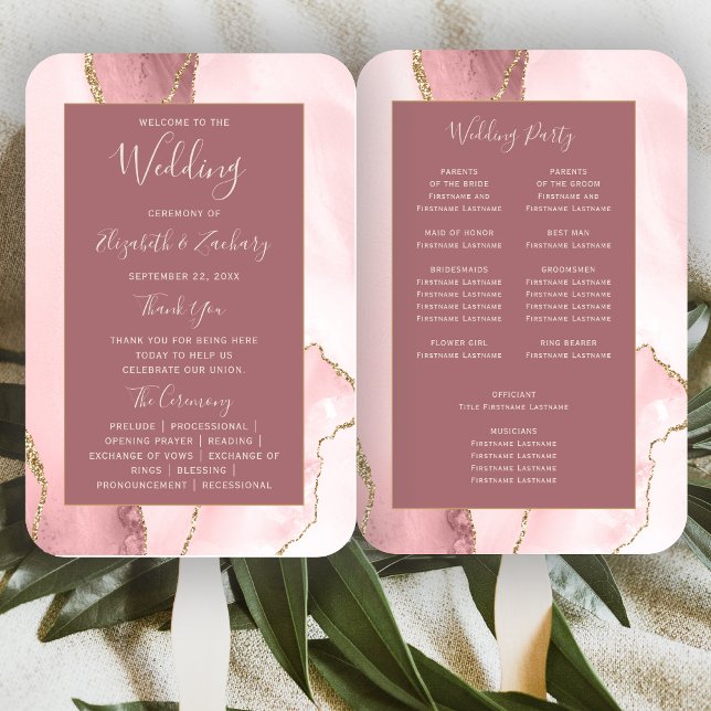 Éventail Programme de mariage Rose Poussiéreuse Blush Pink  (Créateur téléchargé)