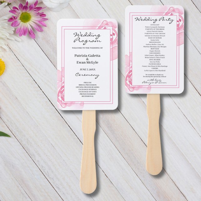 Éventail Programme de mariage rose Roses Ensemble de fans (Créateur téléchargé)
