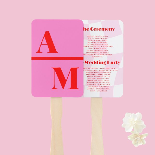 Éventail Programme de mariage rouge rose rétro Ventilateur  (Créateur téléchargé)