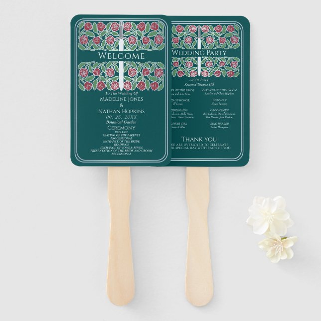 Éventail Programme de mariage royal avec épée florale argen (Devant et derrière)