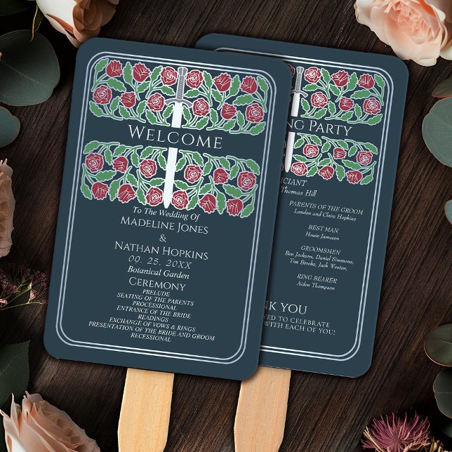 Éventail Programme de mariage royal avec épée florale grise (Créateur téléchargé)