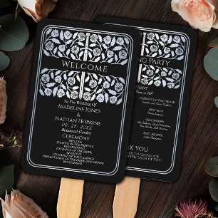 Éventail Programme de mariage royal Black Silver Sword
