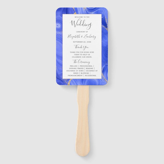 Éventail Programme de mariage Royal Blue Gold Agate (Devant)