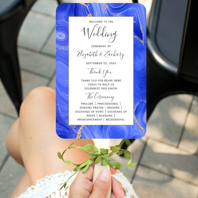 Éventail Programme de mariage Royal Blue Gold Agate (Créateur téléchargé)