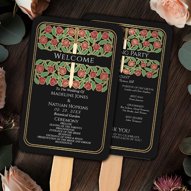 Éventail Programme de mariage royal de l'épée florale d'or  (Créateur téléchargé)