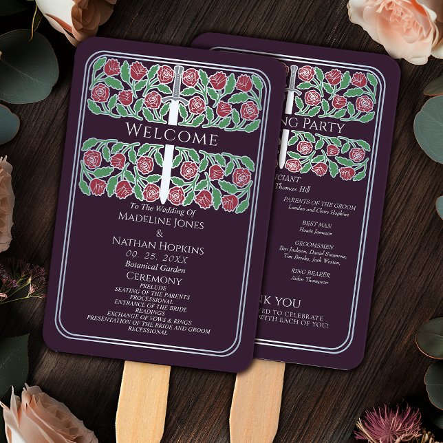 Éventail Programme de mariage royal Épée argentée florale A (Créateur téléchargé)