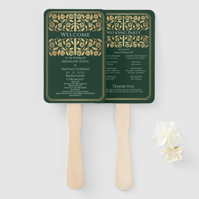 Éventail Programme de mariage royal épée dorée médiévale ve (Devant et derrière)