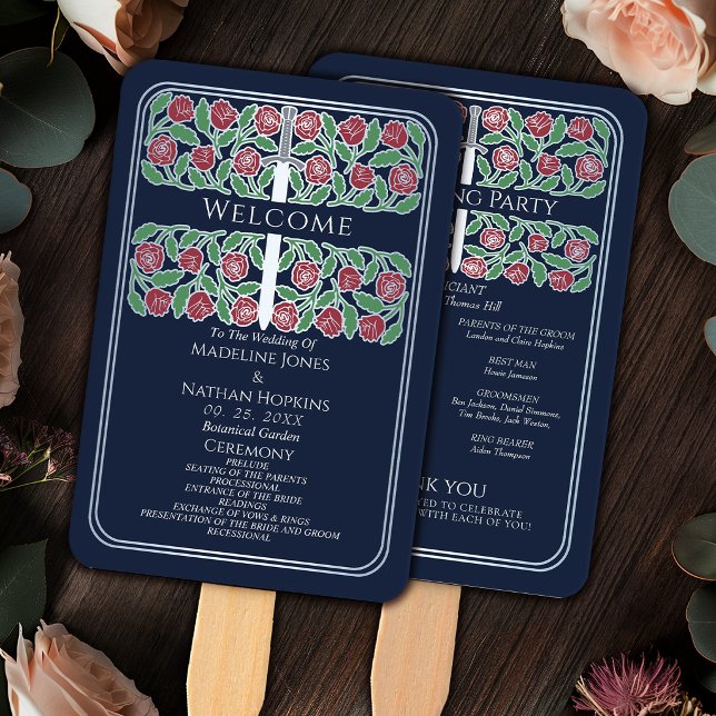 Éventail Programme de mariage royal Épée florale Argent Ble (Créateur téléchargé)