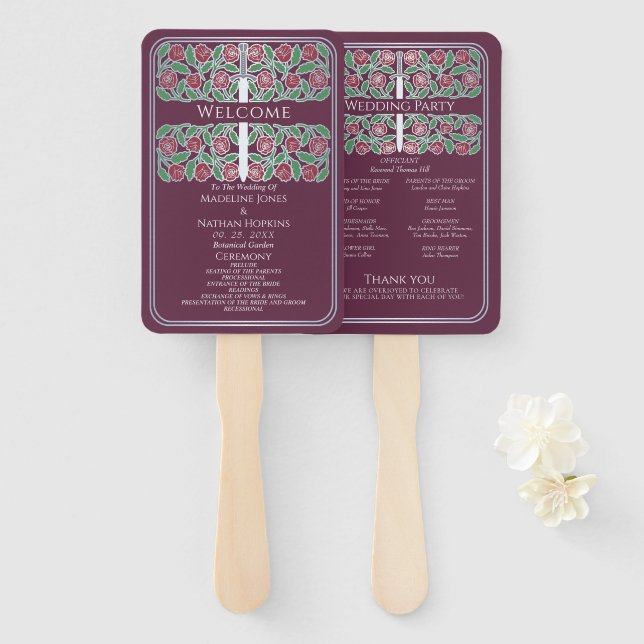 Éventail Programme de mariage royal épée florale argent mau (Devant et derrière)