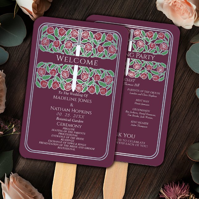 Éventail Programme de mariage royal épée florale argent mau (Créateur téléchargé)
