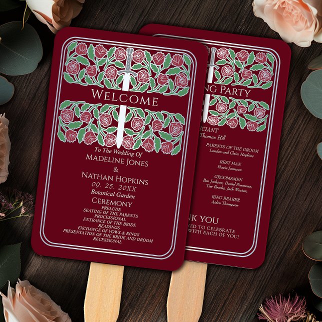 Éventail Programme de mariage royal épée florale argent rou (Créateur téléchargé)