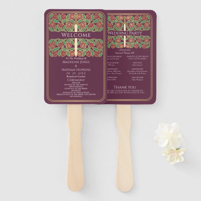 Éventail Programme de mariage royal par l'épée florale d'or (Devant et derrière)