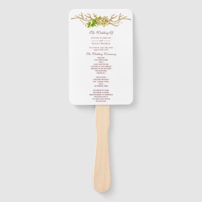 Éventail Programme de mariage Rustic Antlers & Wildflowers (Devant)