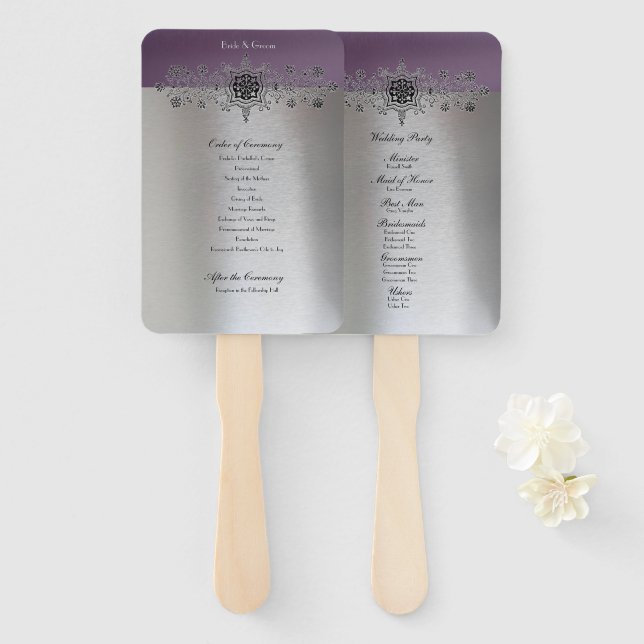 Éventail Programme de mariage Silver Purple (Devant et derrière)