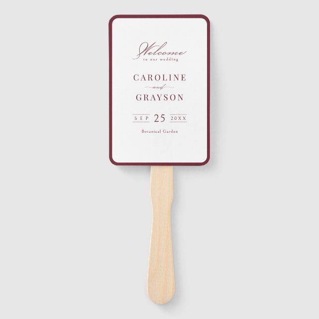 Éventail Programme de mariage Simple Burgundy Script Élégan (Devant)