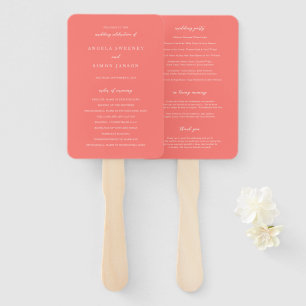 Éventail Programme de mariage simple corail vibrant moderne