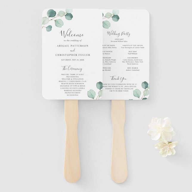 Éventail Programme de mariage simple et élégant à la verdur (Devant et derrière)