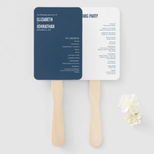 Éventail Programme de mariage simple typographie Navy