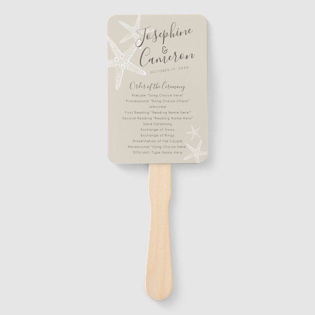 Éventail Programme de mariage Tan Starfish Beach Fan (Devant)