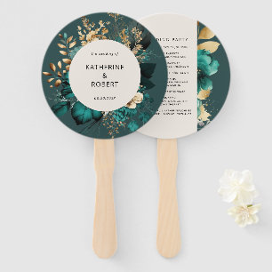 Éventail Programme de mariage turquoise et Gold Floral Vent