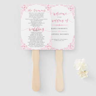 Éventail "Programme de mariage" Typographie rose et cadre V