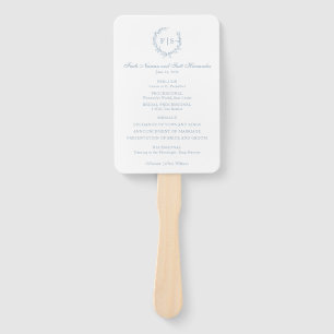 Éventail Programme de mariage Ventilateur Bleu clair Monogr