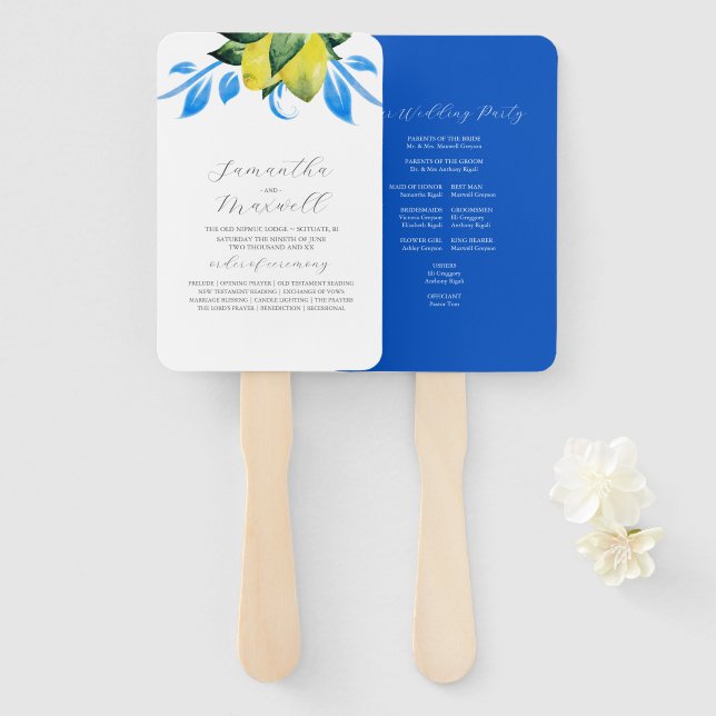 Éventail Programme de mariage Ventilateur de citrons botani (Devant et derrière)