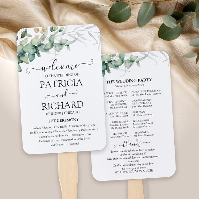 Éventail Programme de mariage verdure aquarelle (Créateur téléchargé)