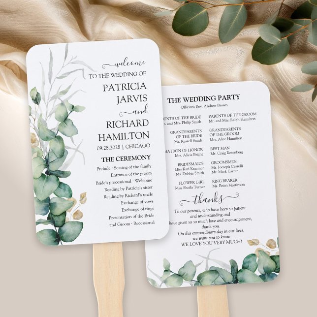 Éventail Programme de mariage verdure aquarelle eucalyptus (Créateur téléchargé)