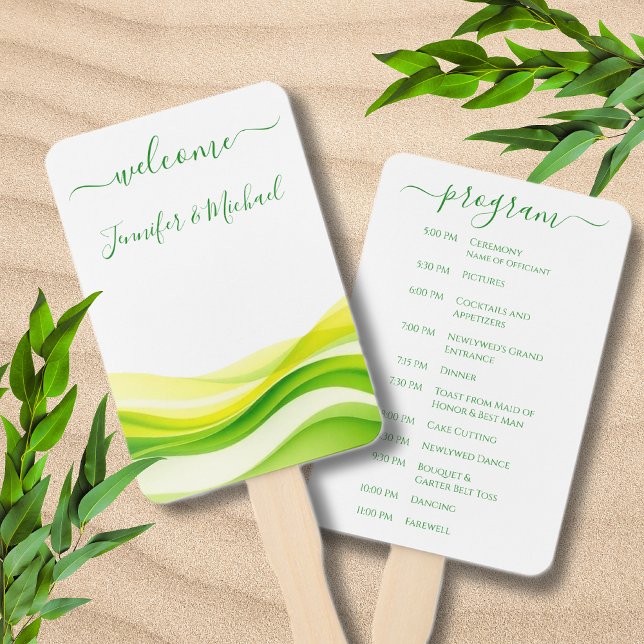 Éventail Programme de mariage vert et jaune citrique de l'î (Island Citrus Green and Yellow Wedding Program Hand Fan )