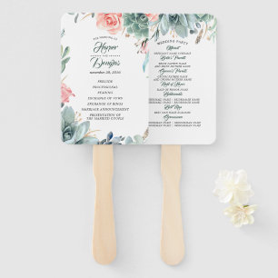Éventail Programme de mariage vert et rose pâle