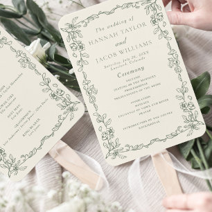 Éventail Programme de mariage victorien vert sauge vintage