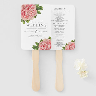 Éventail Programme de mariage vintage pour les pivoines ros