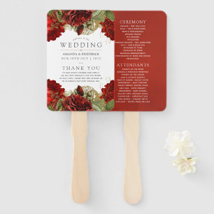 Éventail Programme de mariage vintage rouge Bourgogne et or