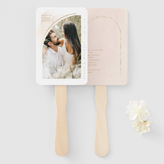 Éventail Programme de photos de mariage Boho Oasis Blush ID (Devant et derrière)
