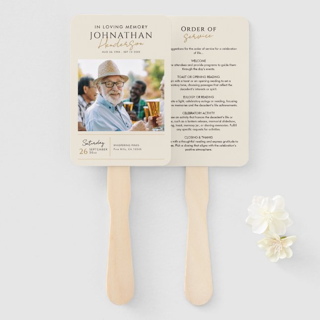 Éventail Programme de photos pour l'ordre du service funéra (Devant et derrière)