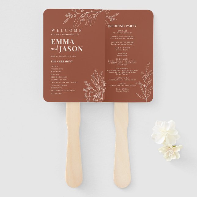 Éventail Programme de ventilateur de mariage floral en terr (Devant et derrière)