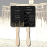 Éventail Programme élégant noir blanc or de Las Vegas<br><div class="desc">Ce programme ventilateur représentant la skyline de Las Vegas en or sur fond noir est un excellent moyen de souhaiter la bienvenue à vos invités et de les garder frais par temps chaud. Le recto les remercie d'être venus. L'autre côté affiche les détails de votre cérémonie et votre cortège de...</div>