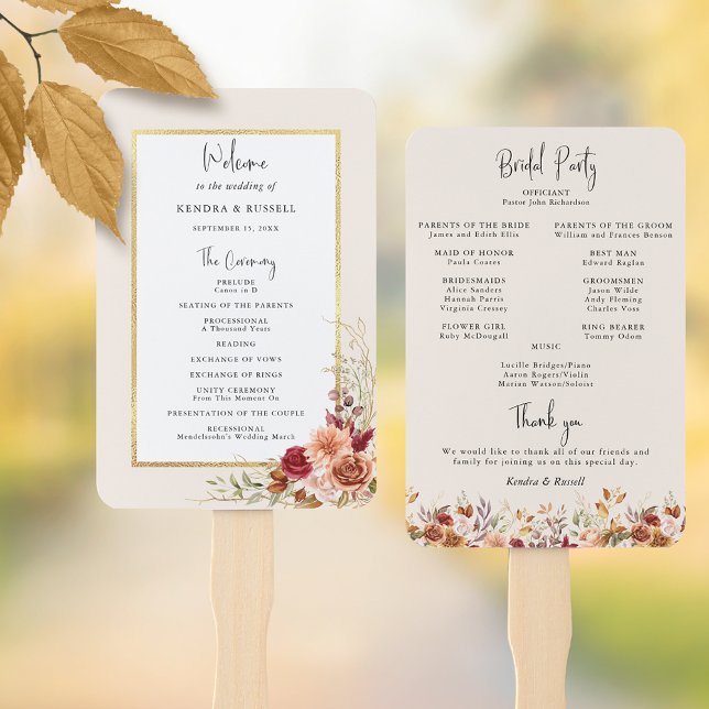 Éventail Programme Floral de Terracotta Automne Doré (Créateur téléchargé)